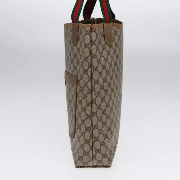 GUCCI GG Canvas Web Sherry Line Tote Bag PVC Leather Beige Green Red Auth - Picture 4 of 16
